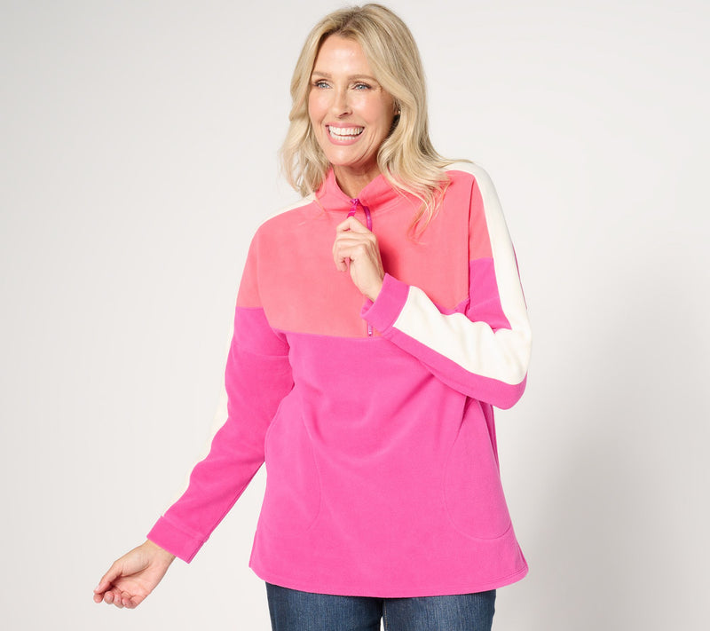 Belle by Kim Gravel Tri Color Block Fleece Half Zip — View 12