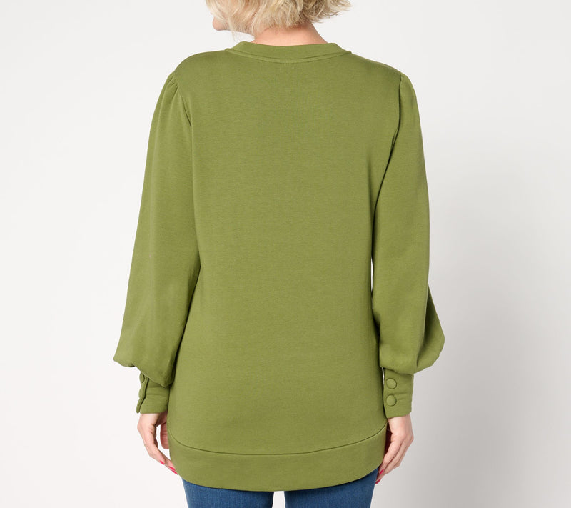 Belle by Kim Gravel TripleLuxe Fleece Button Sleeve Top — View 3