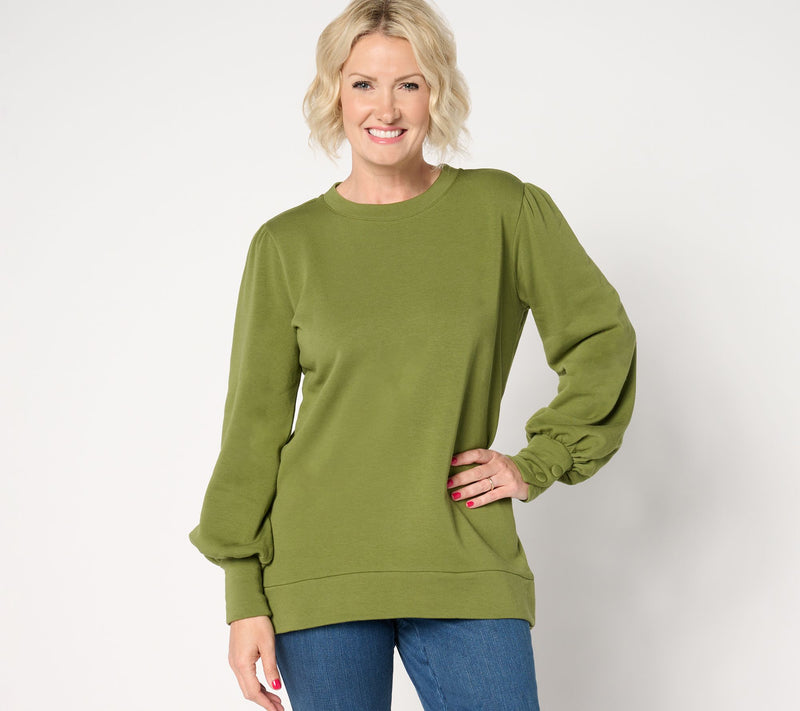 Belle by Kim Gravel TripleLuxe Fleece Button Sleeve Top — Main view