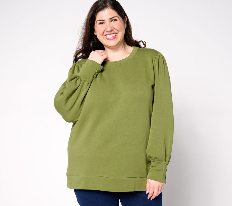 Belle by Kim Gravel TripleLuxe Fleece Button Sleeve Top — View 2