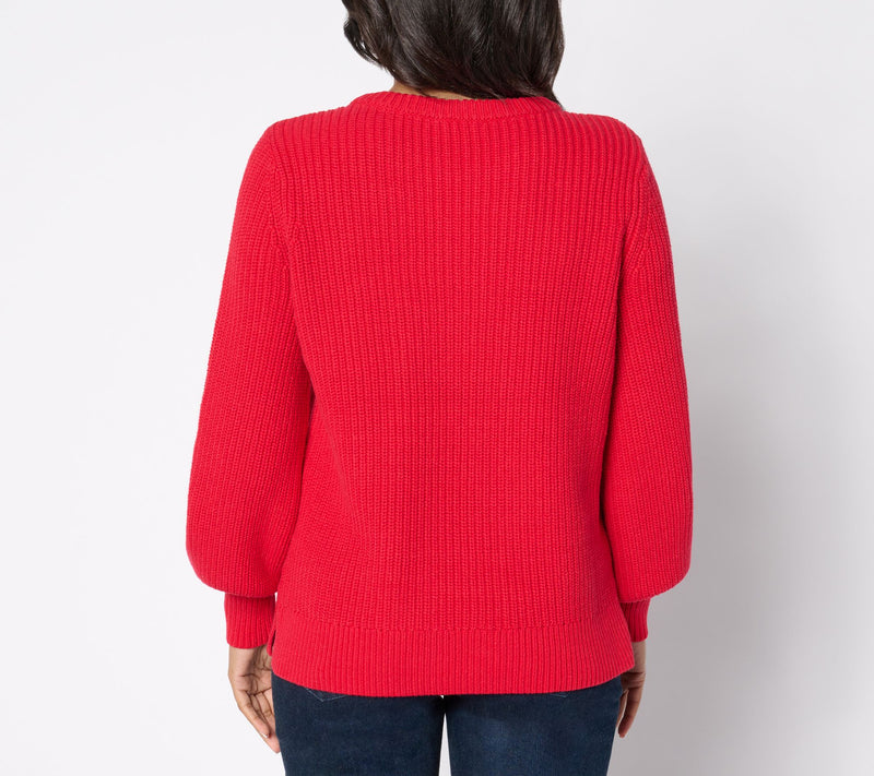 Belle by Kim Gravel Chunky Shaker Knit Bishop Sleeve Sweater — View 12