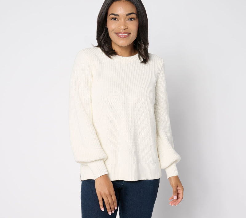 Belle by Kim Gravel Chunky Shaker Knit Bishop Sleeve Sweater — View 5