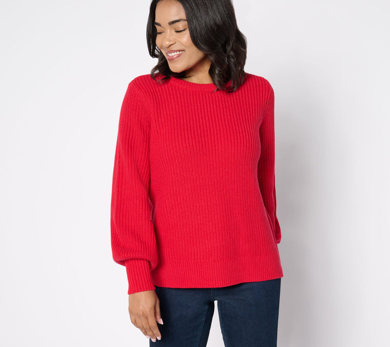 Belle by Kim Gravel Chunky Shaker Knit Bishop Sleeve Sweater — Main view