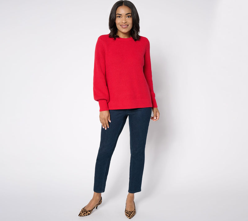 Belle by Kim Gravel Chunky Shaker Knit Bishop Sleeve Sweater — View 13