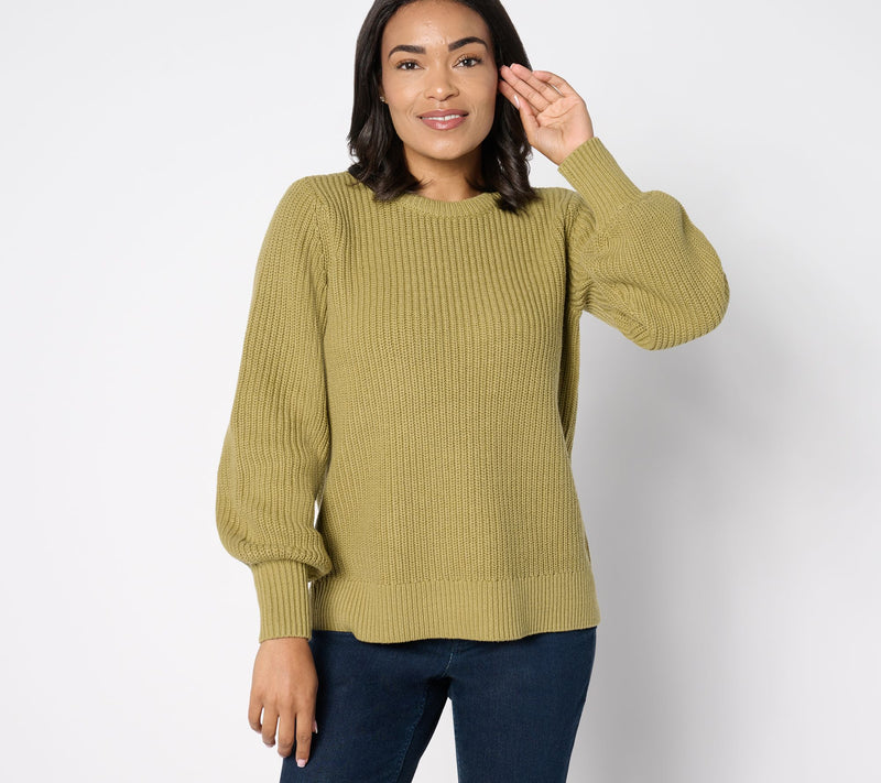 Belle by Kim Gravel Chunky Shaker Knit Bishop Sleeve Sweater — View 9