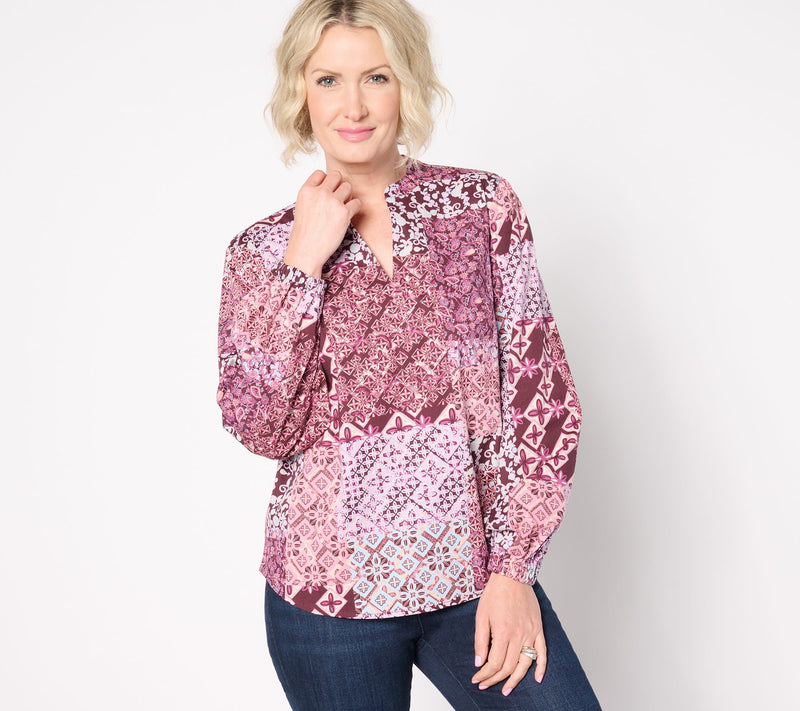 Belle Boho by Kim Gravel Patchwork Luxe Poplin Popover Blouse — Main view