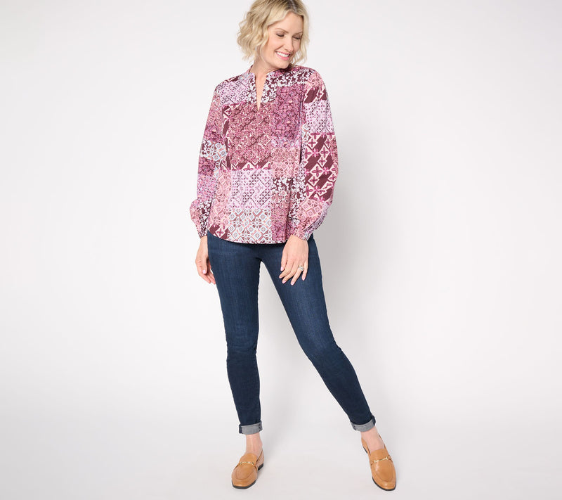 Belle Boho by Kim Gravel Patchwork Luxe Poplin Popover Blouse — View 9
