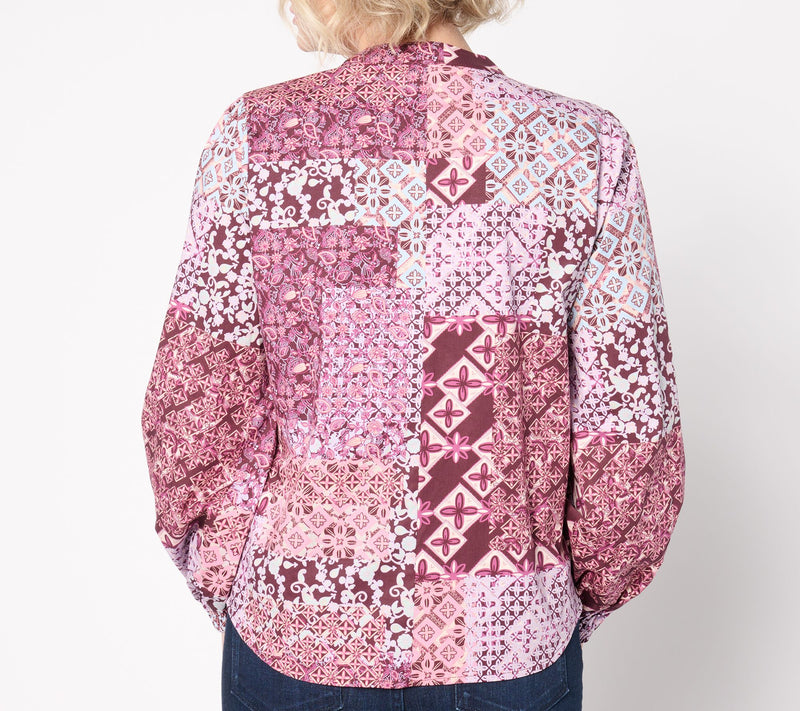 Belle Boho by Kim Gravel Patchwork Luxe Poplin Popover Blouse — View 8