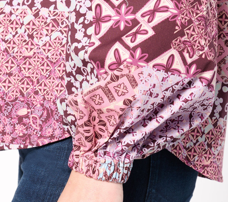 Belle Boho by Kim Gravel Patchwork Luxe Poplin Popover Blouse — View 10