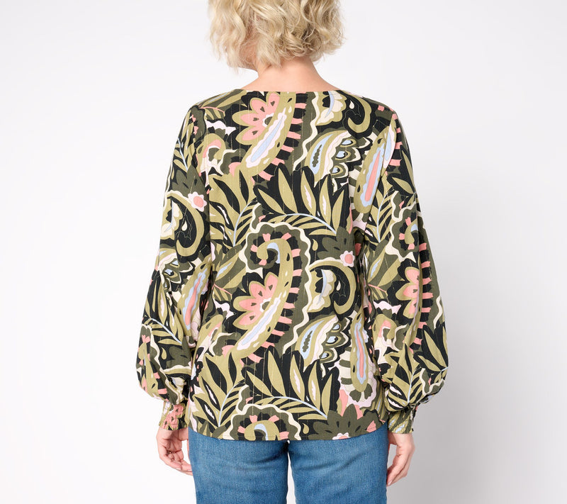 Belle Boho by Kim Gravel Autumn Tapestry Smocked Sleeve Blouse — View 12