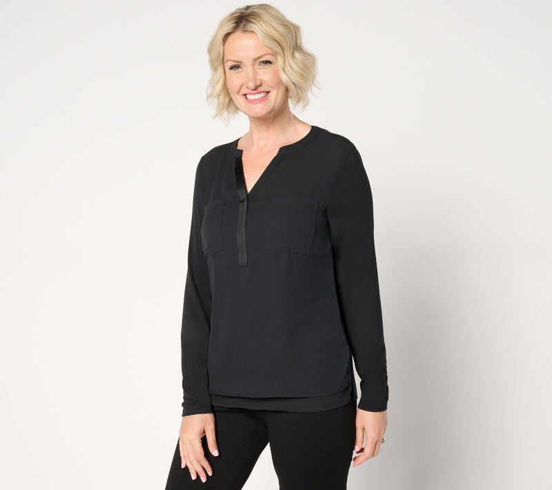 Joan Rivers Y-Neck Mixed Media Long Sleeve Top — View 7