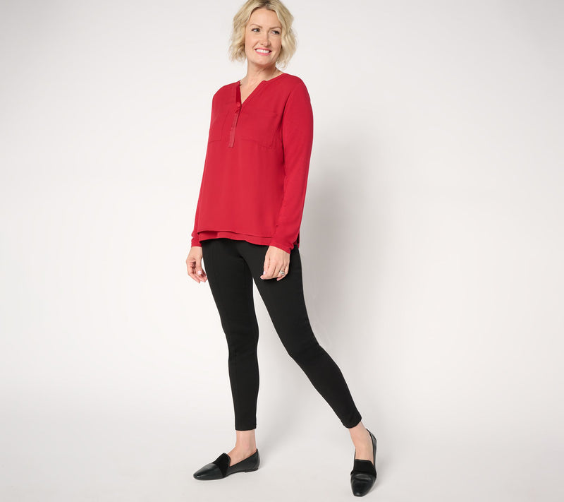 Joan Rivers Y-Neck Mixed Media Long Sleeve Top — View 10