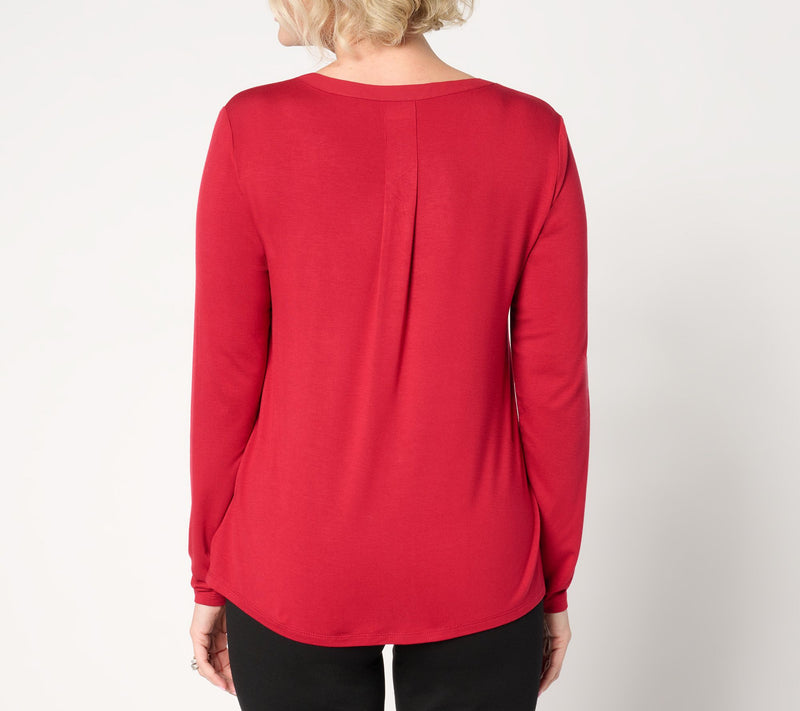 Joan Rivers Y-Neck Mixed Media Long Sleeve Top — View 9