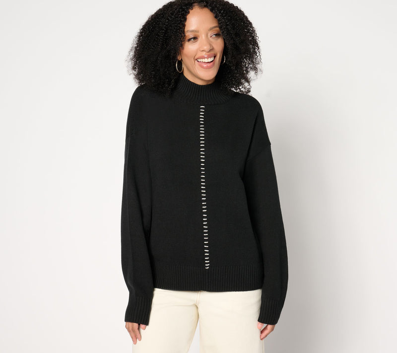 Peace Love World Solid or Split Color Mock-Neck Sweater — View 5