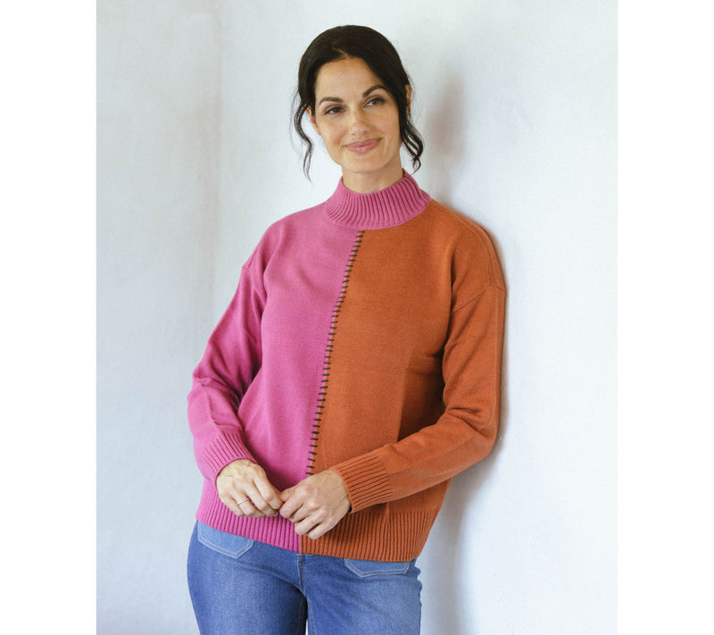 Peace Love World Solid or Split Color Mock-Neck Sweater — View 17
