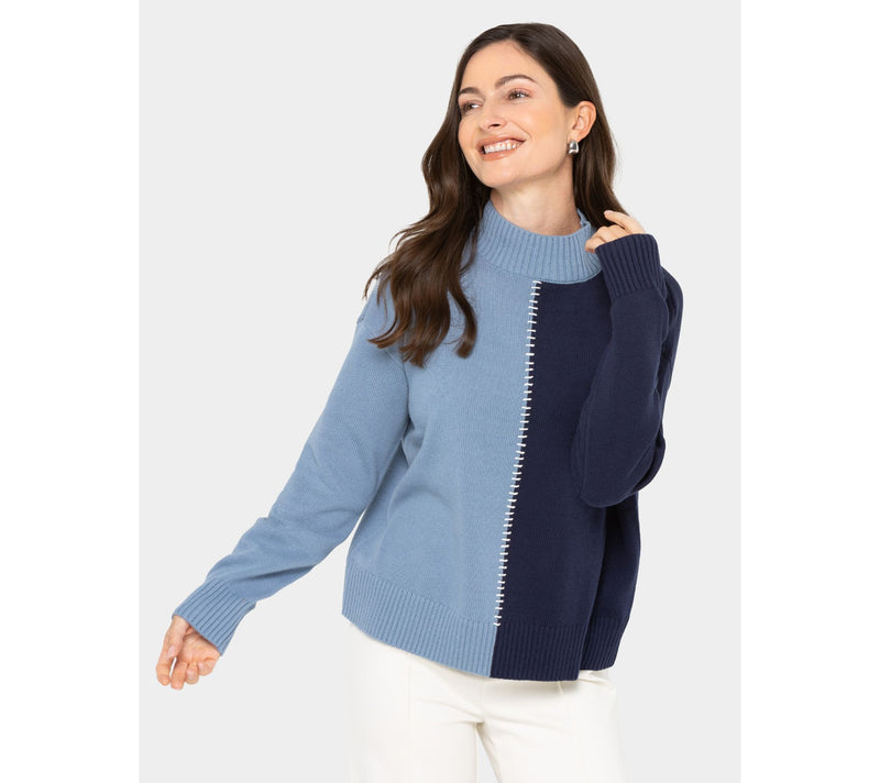 Peace Love World Solid or Split Color Mock-Neck Sweater — View 20