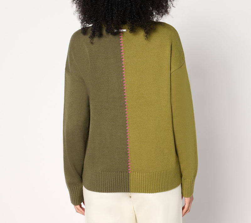 Peace Love World Solid or Split Color Mock-Neck Sweater — View 14
