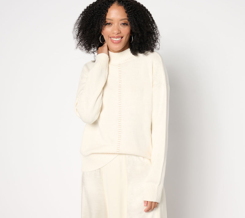 Peace Love World Solid or Split Color Mock-Neck Sweater — View 13