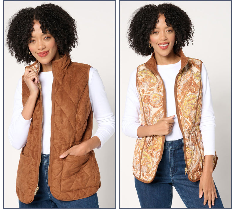 Isaac Mizrahi Live! Diamond Quilted Faux Suede Reversible Vest — View 5