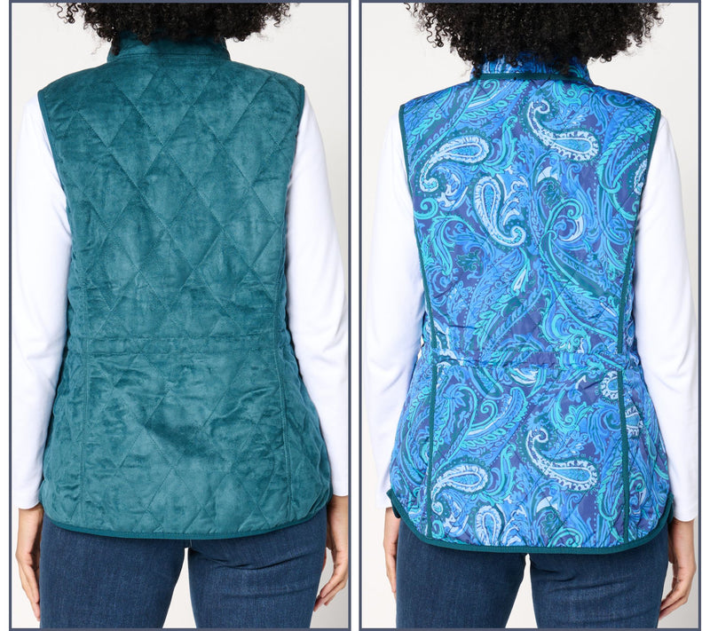 Isaac Mizrahi Live! Diamond Quilted Faux Suede Reversible Vest — View 10