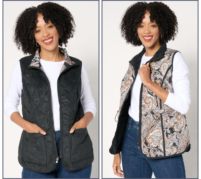 Isaac Mizrahi Live! Diamond Quilted Faux Suede Reversible Vest — View 7