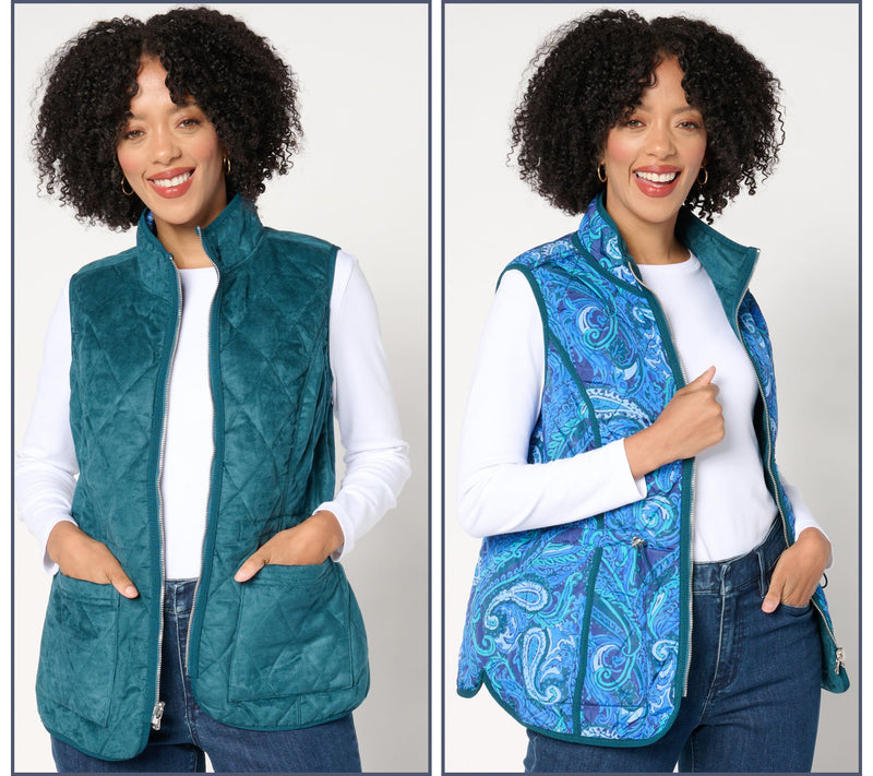 Isaac Mizrahi Live! Diamond Quilted Faux Suede Reversible Vest — Main view