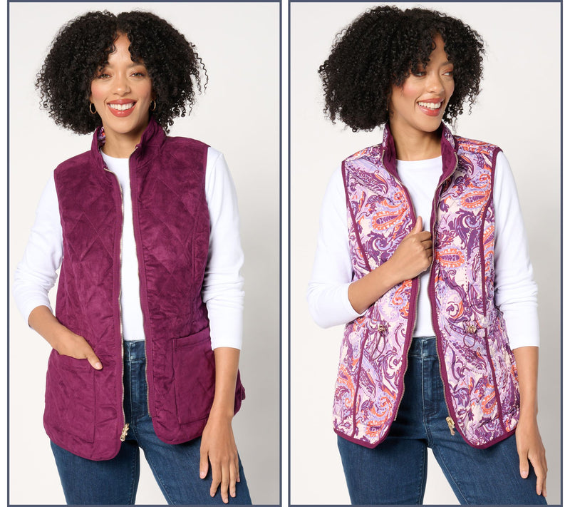Isaac Mizrahi Live! Diamond Quilted Faux Suede Reversible Vest — View 9