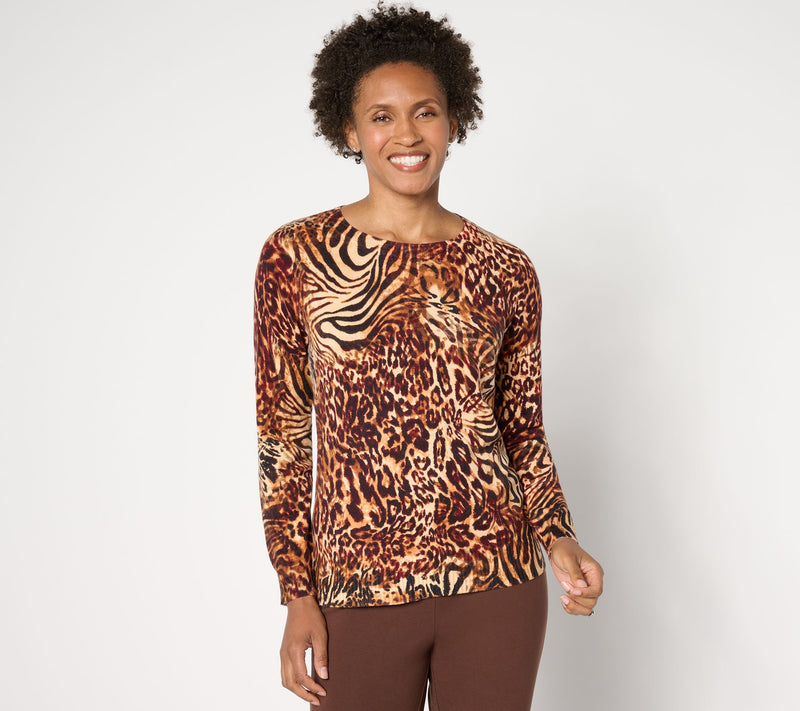 Women with Control Long Sleeve Printed Sweater — Main view
