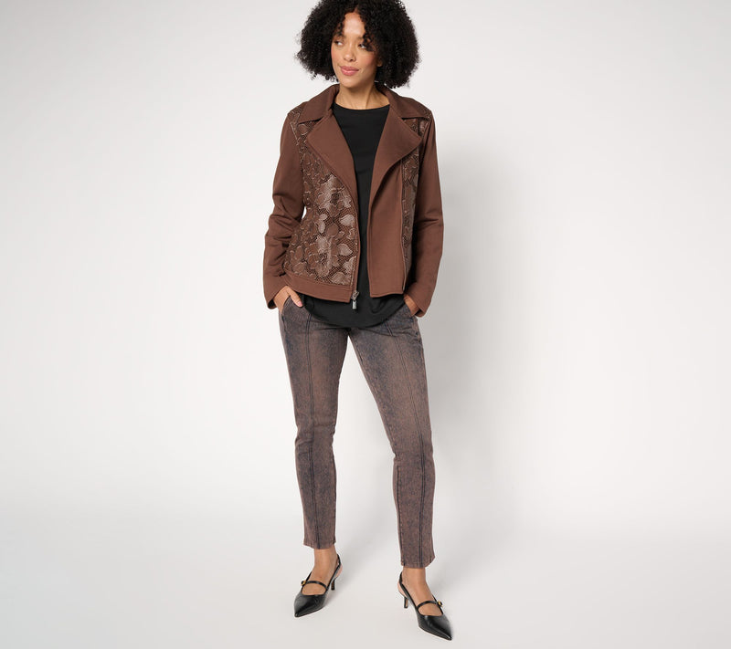 Women with Control Ponte Royal And Lace Moto Jacket — View 8
