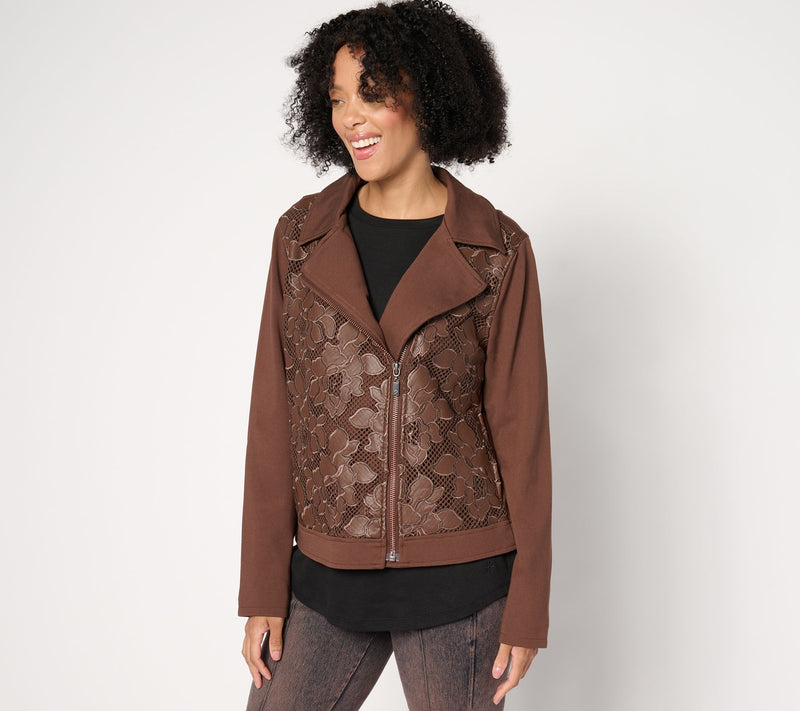 Women with Control Ponte Royal And Lace Moto Jacket — View 9