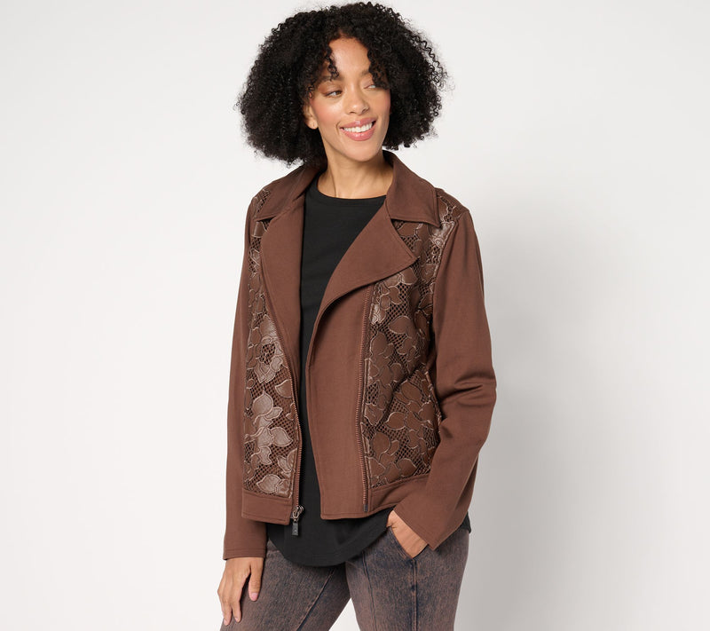Women with Control Ponte Royal And Lace Moto Jacket — View 3