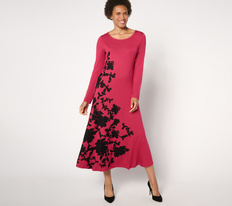 Women with Control Petite Knit Placed Floral Dress — Main view