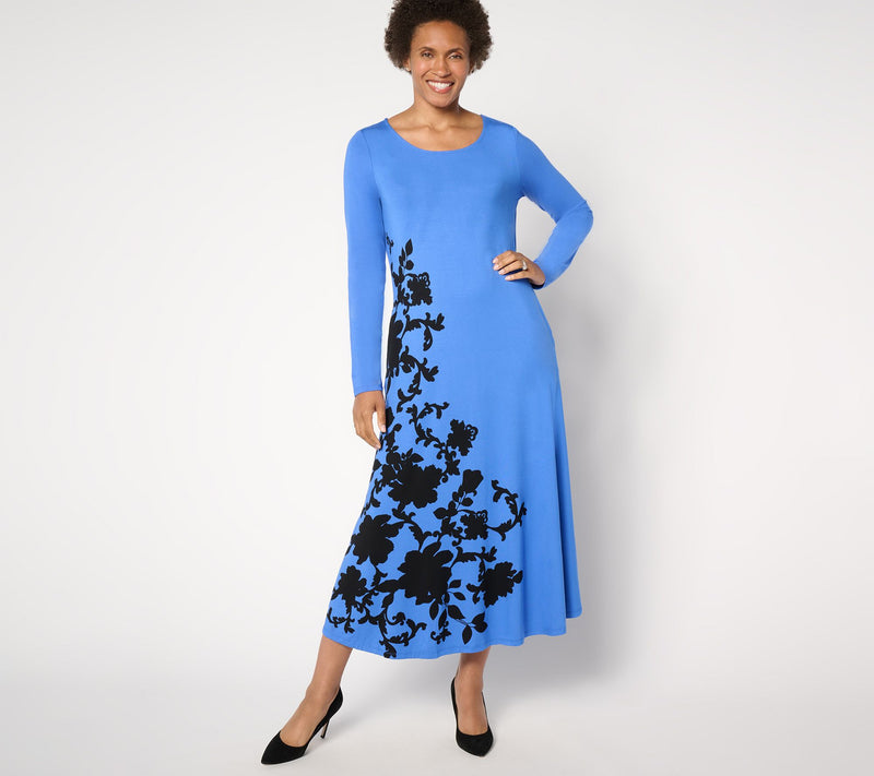 Women with Control Petite Knit Placed Floral Dress — View 9