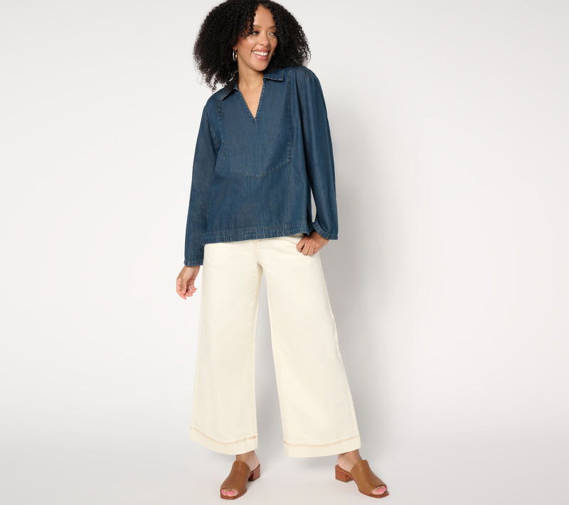 Me by Jennie Garth Eden Drapey Denim Popover Blouse — View 3