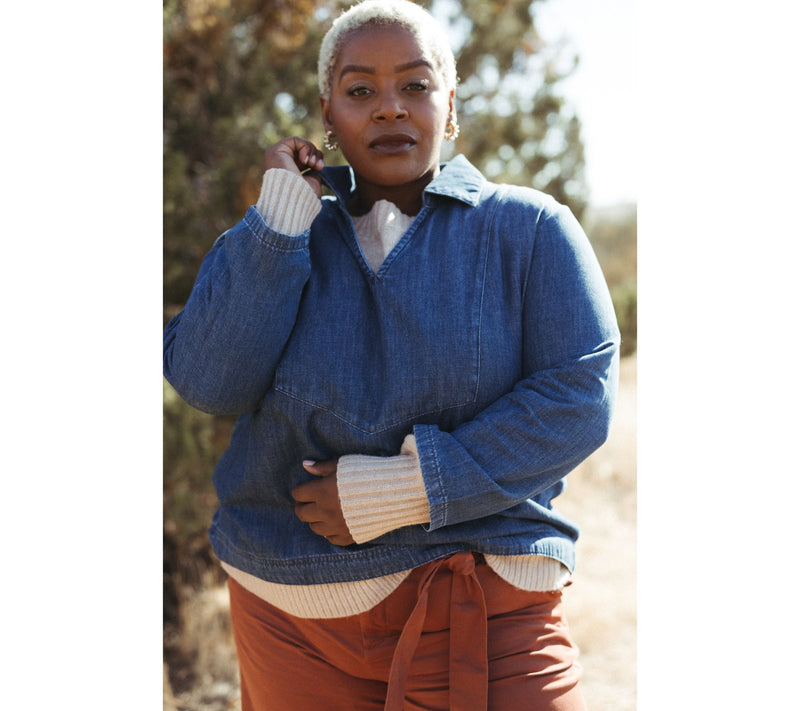 Me by Jennie Garth Eden Drapey Denim Popover Blouse — View 7