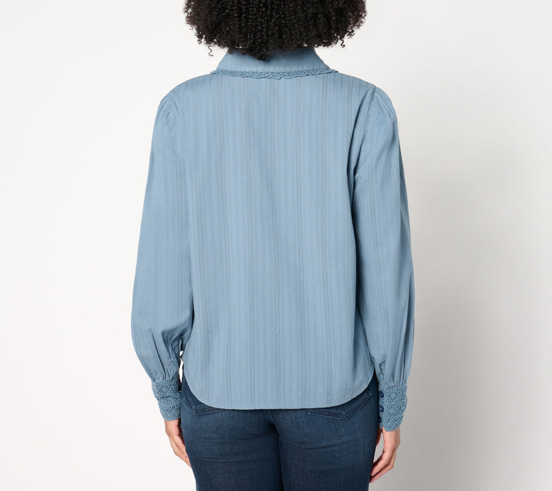 Me by Jennie Garth Aubrey Woven Blouse with Crochet Trim — View 2
