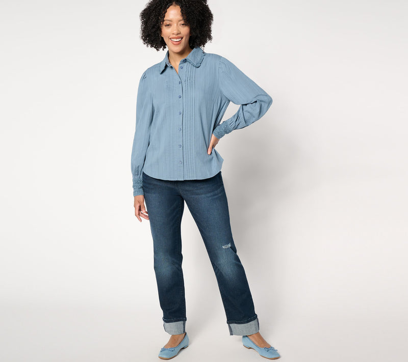 Me by Jennie Garth Aubrey Woven Blouse with Crochet Trim — View 3