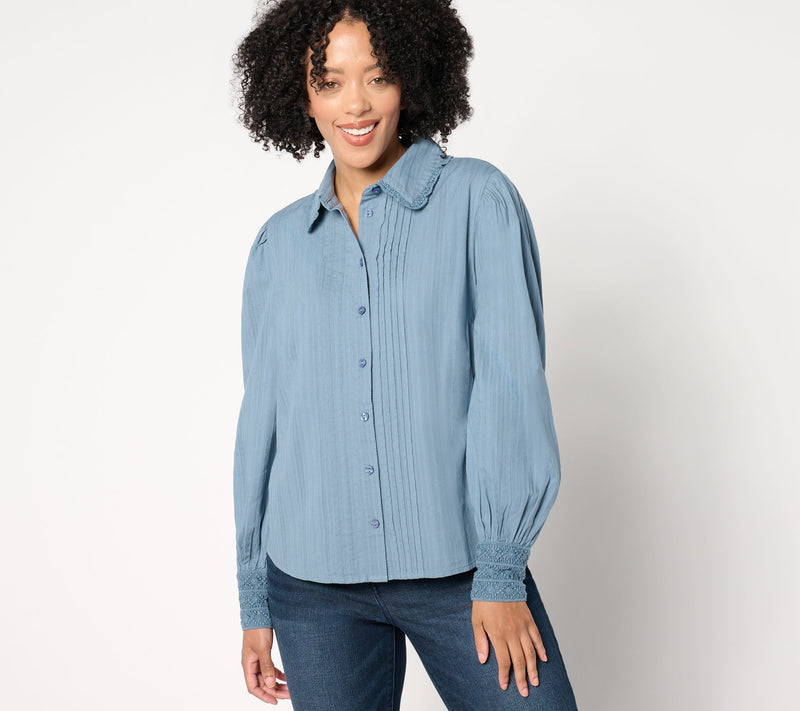 Me by Jennie Garth Aubrey Woven Blouse with Crochet Trim — View 11