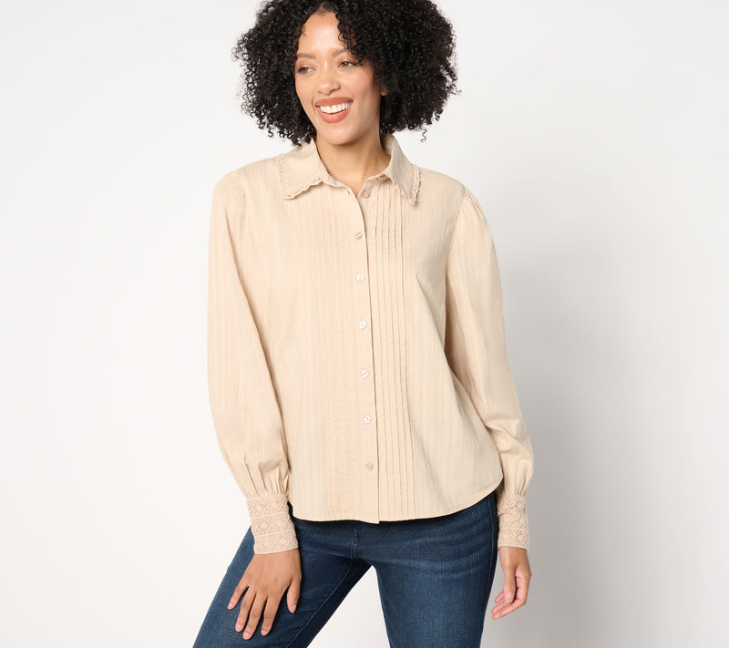 Me by Jennie Garth Aubrey Woven Blouse with Crochet Trim — View 12