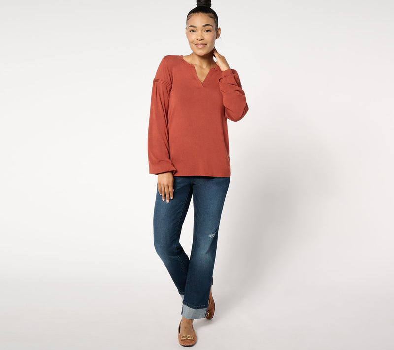 Me by Jennie Garth Sierra Drapey Knit Long Sleeve Top — View 3