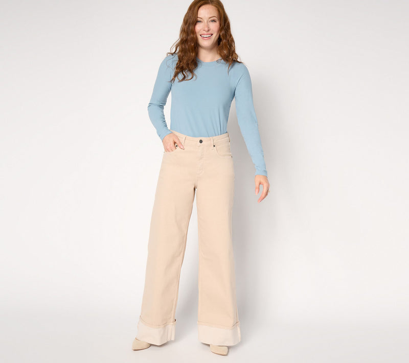 Me by Jennie Garth Regular Desert Sand Cuffed Wide Leg Jeans — View 5