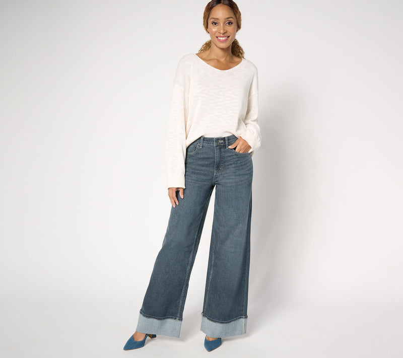 Me by Jennie Garth Petite Grey Blue Cuffed Wide Leg Jeans — View 6