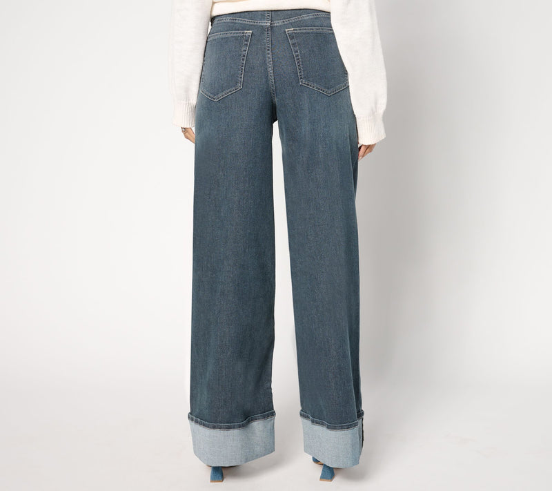 Me by Jennie Garth Petite Grey Blue Cuffed Wide Leg Jeans — View 5