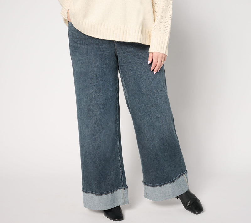 Me by Jennie Garth Petite Grey Blue Cuffed Wide Leg Jeans — View 4