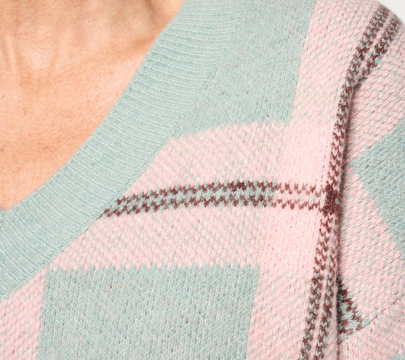 AnyBody Plaid Intarsia V-Neck Sweater — View 6