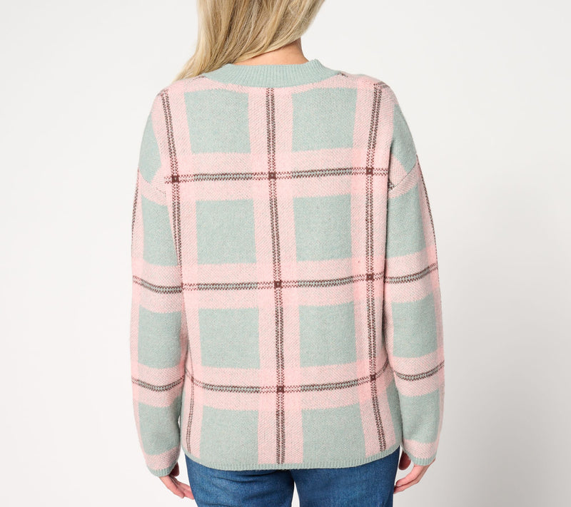 AnyBody Plaid Intarsia V-Neck Sweater — View 4