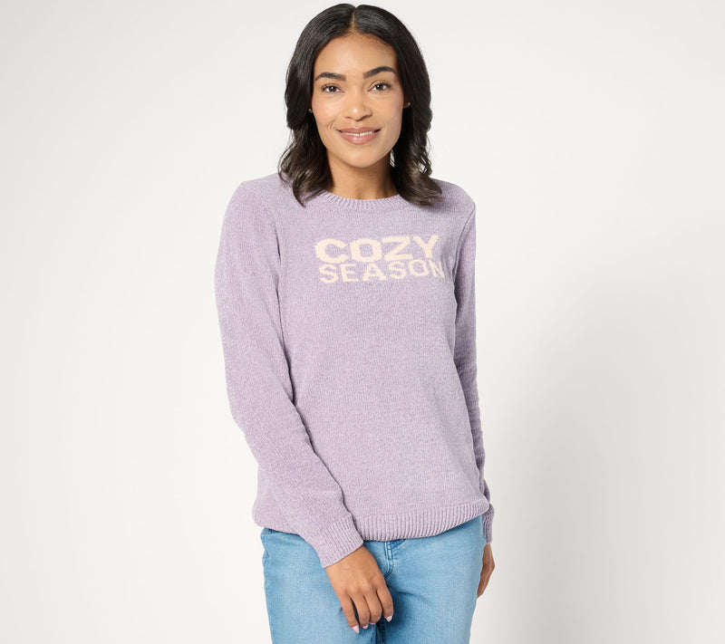 AnyBody Chenille Crewneck Message Sweater — Main view