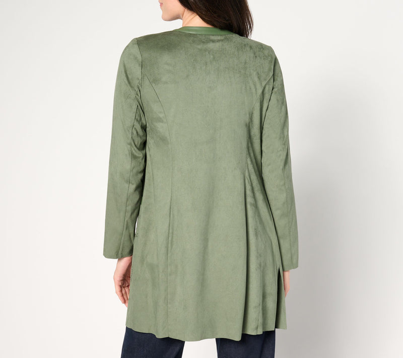 Isaac Mizrahi Live!  Petite Perforated Faux Suede Open Front Topper — View 8