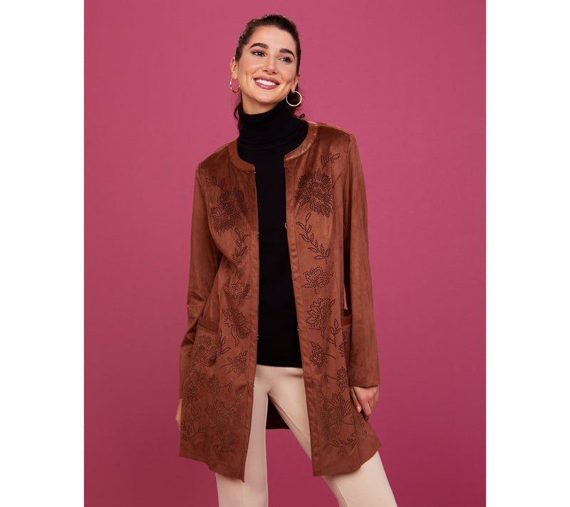 Isaac Mizrahi Live!  Petite Perforated Faux Suede Open Front Topper — View 13