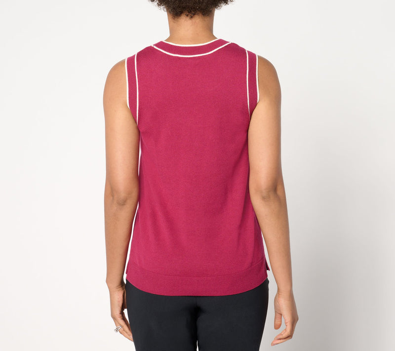 Isaac Mizrahi Live! Classic Sweater Shell with Trim Tipping — View 2